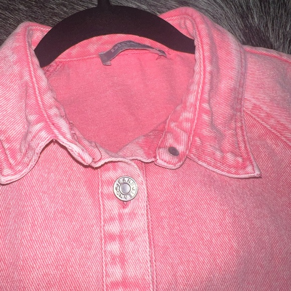 Small Pink Denim Shirt Dress 3/4 Long Sleeve Button Down - Picture 2 of 6